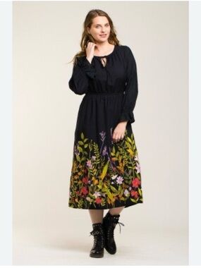 Old Navy Black Midi Dress with Colorful Floral Hem